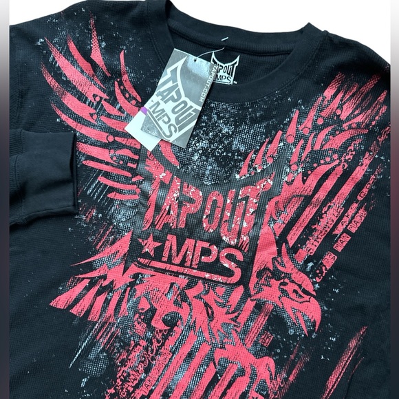 Tapout Shirt Mens XXL Black Grunge Thermal Waffle Knit Long Sleeve Gothic‎ MMA - Picture 1 of 7